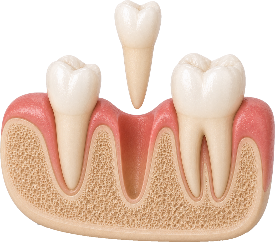 3D cutaway model of a tooth being lifted from its socket in the jaw
